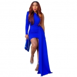 Blue One-Sleeve Fashion Women Party Evening Mini Dress