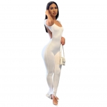 White Low-Cut Backless Fashion Women Club Sexy Jumpsuit