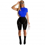 Blue Mesh O-Neck Bodycon Sexy 2PCS Women Party Rompers