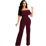 WineRed Off-Shoulder Foral Sexy Bodycons Women Jumpsuit