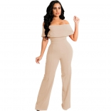 Beige Off-Shoulder Foral Sexy Bodycons Women Jumpsuit