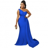 Blue Sleeveless Halter Fashion Wmen Party Evening Long Dress