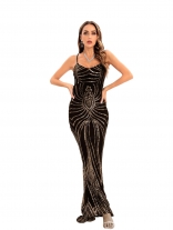 Black Sequin Halter Sleeveless Women Fashion Long Dress