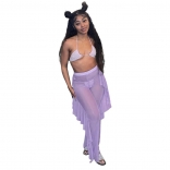 Purple Rhinestone Sexy Underwear Set With Mesh Foral Women Clubwear