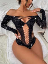 Black Diamond Long Sleeve Lace Sexy Bodydoll