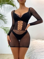 Black Long Sleeve Lace Sexy Babydoll Lingerie