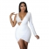 White One Long Sleeve Deep V-Neck Rhinestone Bra Women Mini Dress