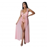Pink Mesh Low-Cut Rhinestone Sexy Girding Lingerie Women Club Dress