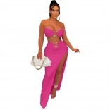 RoseRed Off-Shoulder Rings Sexy Low-Cut Slit Women Long Dress