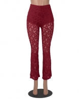 Red Women Fashion Lace Trousers