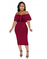 Red Off-Shoulder Foral Low-Cut Bodycon Sexy Midi Dress