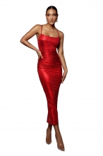 Red Short Sleeve Low-Cut Hollow-out Bodycon Midi Dress