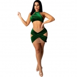 Green Sleeveless O-Neck Mesh Women Bandage Mini Dress