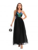 Black Sequin Sleeveless Halter Mesh Fashion Jersey Skirt Dress