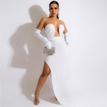 White Off-Shoulder Deep V-Neck Bodycon Women Fashion Maxi Dress