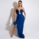 Blue Off-Shoulder Deep V-Neck Bodycon Women Fashion Maxi Dress