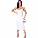 White Halter Low-Cut Bodycon Fashion Club Midi Dress