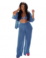 Blue Mesh Fashion 3PCS Women Sexy Summer Catsuit Dress