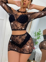 Black Diaond Long Sleeve Sexy Women Lingerie