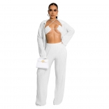 White Long Sleeve Halter Fashion Women 3PCS Catsuit Jumpsuit Dress