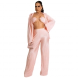 Pink Long Sleeve Halter Fashion Women 3PCS Catsuit Jumpsuit Dress