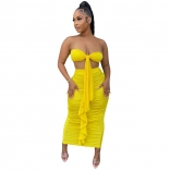 Yellow Off-Shoulder Boat-Neck Bodycon Women Midi Dress