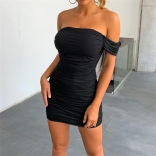 Black Off-Shoulder Mesh Bodycon Women Sexy Mini Dress