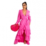 RoseRed Long Sleeve Deep V-Neck Foral Women Fashion Maxi Jersey Dress