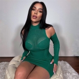Green Knitting Sexy Long Sleeve Bodycon Sexy Mini Dress