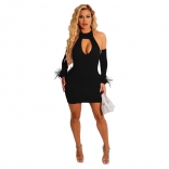 Black Long Sleeve Backless Hollow-out Bodycon Mini Dress