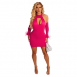 RoseRed Long Sleeve Backless Hollow-out Bodycon Mini Dress
