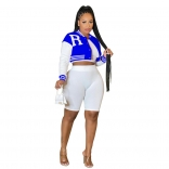 Blue Long Sleeve Fashion 3PCS Women Bodycon Pants Sports Dress