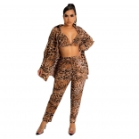 Khaki Leopard Long Sleeve Printed Fashion Women Party Catsuit Dress