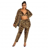 Yellow Leopard Long Sleeve Printed Fashion Women Party Catsuit Dress