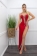 Red Sleeveless Halter Deep V-Neck Mesh Rhinestone Bodycon Sexy Maxi Dress