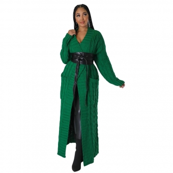 Green Women's Fashion Sexy Casual Long Sleeve Long Sweater Coat