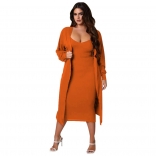 Orange Long Sleeve Low-Cut Cotton Women Bodycon Sexy Catsuit Dress