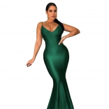 Green Bodycons Sleeveless Low-Cut V-Neck Fashion Sexy Club Maxi Dress