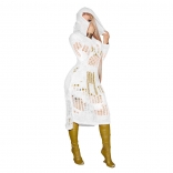 White Long Sleeve Hoody Knitting Hollow-out Sexy Party Dress