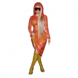 Orange Long Sleeve Hoody Knitting Hollow-out Sexy Party Dress