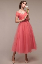Pink Mesh Off-Shoulder V-Neck Fashion Women Jersey Skirt Dress