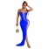 Blue Sleeveless Deep V-Neck Halter Rhinestone Slim Maxi Dress