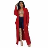 Red Women's Fashion Sexy Casual Long Sleeve Long Sweater Coat