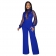 Blue Mesh Sequin Long Sleeve Hollow-out Sexy Women Jumpsuit