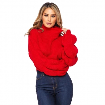 Red Long Sleeve Cotton Sweaters Women Tops
