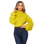 Yellow Long Sleeve Cotton Sweaters Women Tops