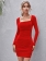 Red Long Sleeve Boat-Neck Bodycon Women Club Mini Dress