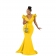 Yellow Sleeveless Deep V-Neck Foral Shoulder Slim Women Sexy Evening Long Dress
