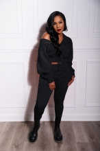 Black Long Sleeve Zipper Fashion Women Sports Dress Sets