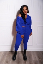 Blue Long Sleeve Zipper Fashion Women Sports Dress Sets